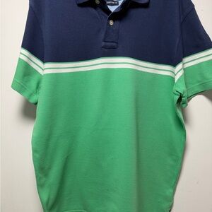 Chaps Navy, Green and White Striped Boys Polo